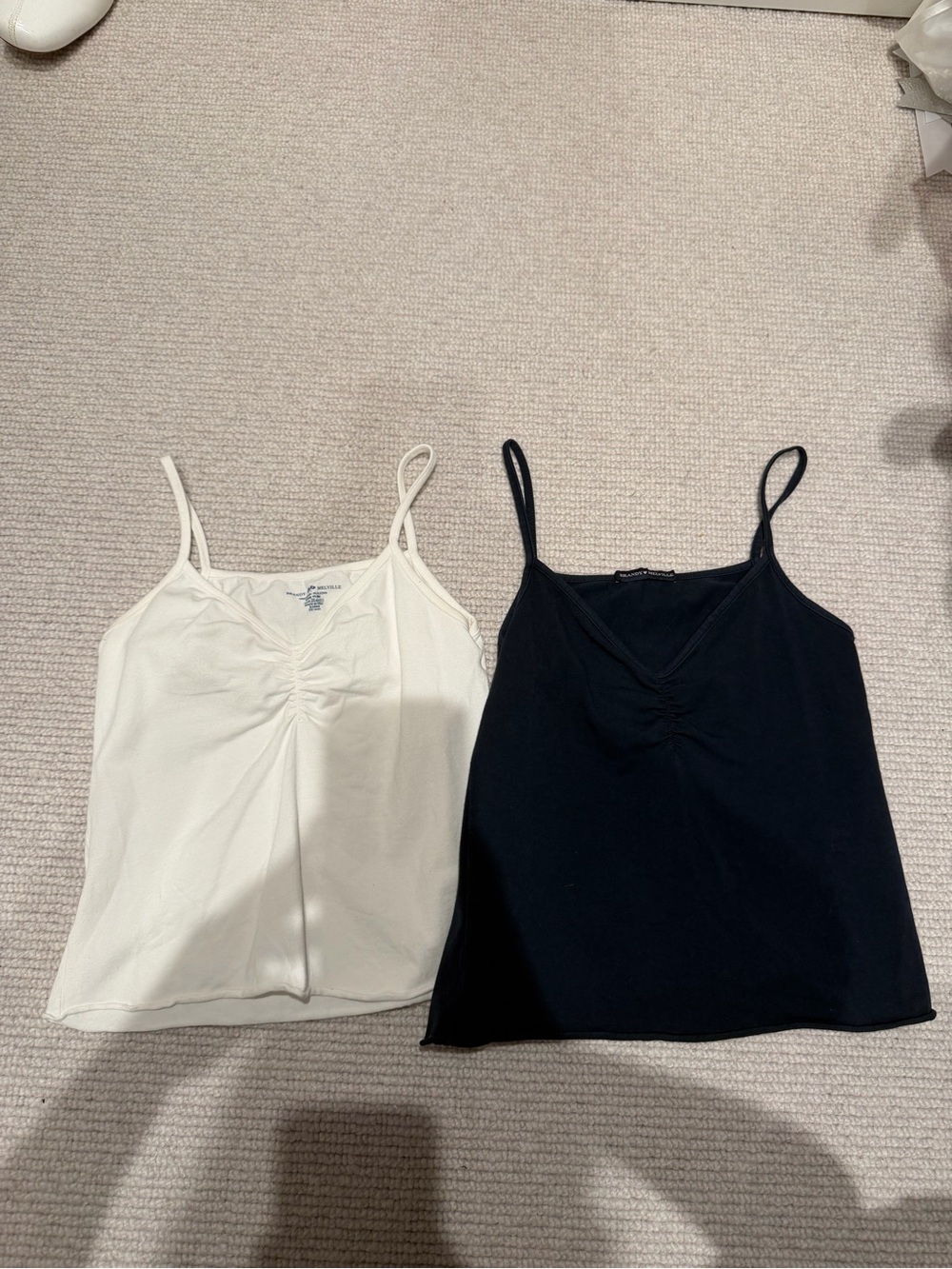 Brandy Melville Set of Two Women’s Ruched V-Neck Cami Tank Top - White and Navy